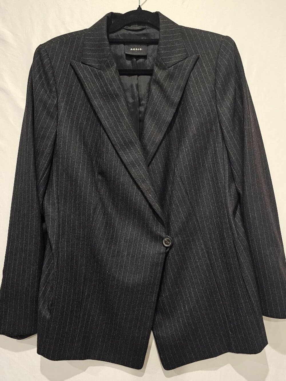 Akris Mainline Gray Pinstripe 100% Wool Tailored Blazer Jacket Coat US 14 XL